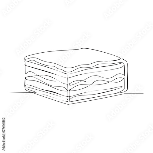 Lasagna continuous line drawing illustration. Italian pasta dish vector sketch. Single line art of a traditional food