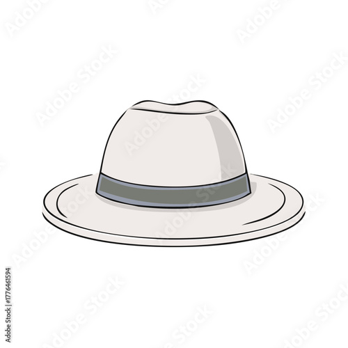 Elegant white fedora hat with a gray ribbon band vector illustration of a fashionable headwear accessory