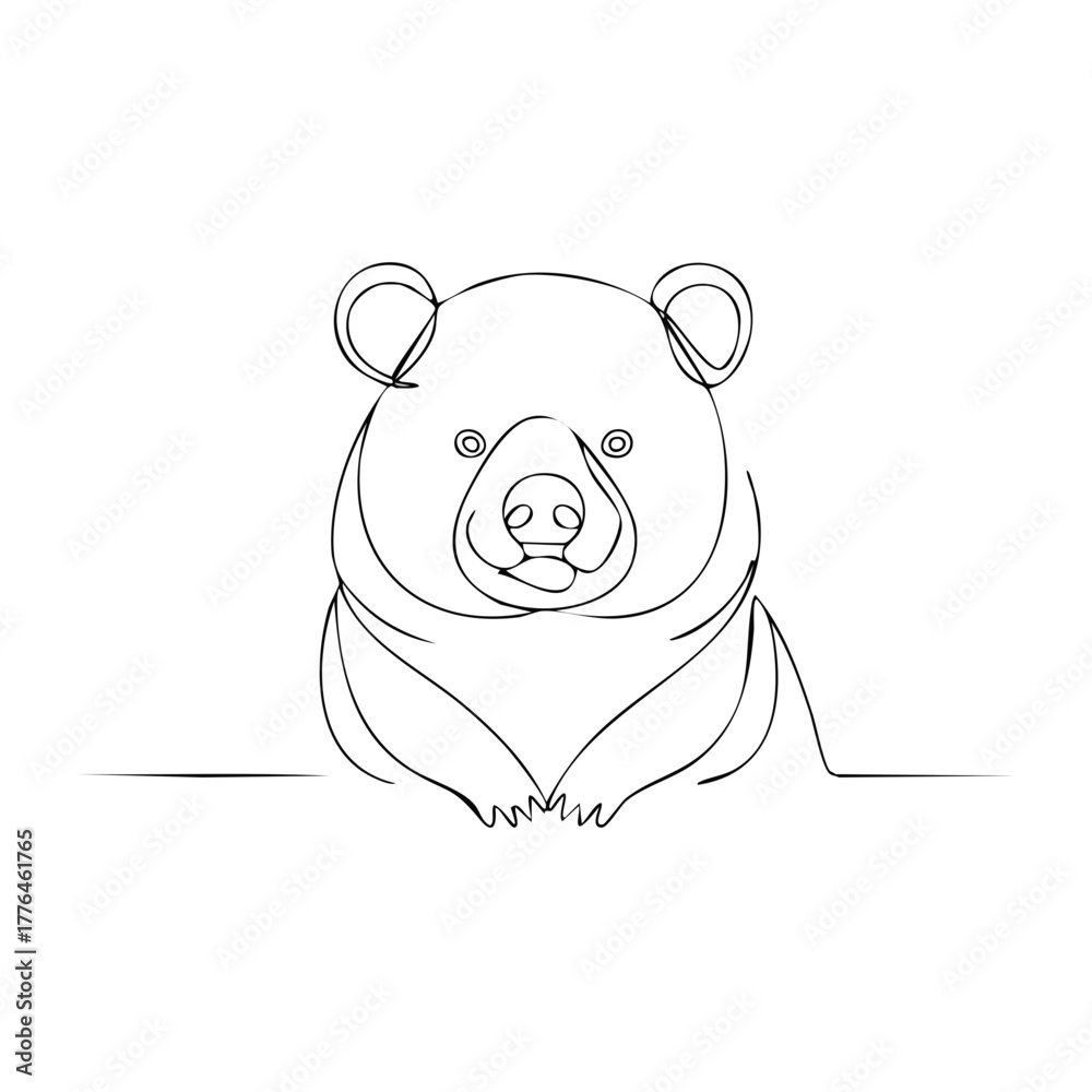 Fototapeta premium Continuous single line drawing of a cute bear head minimalist animal illustration