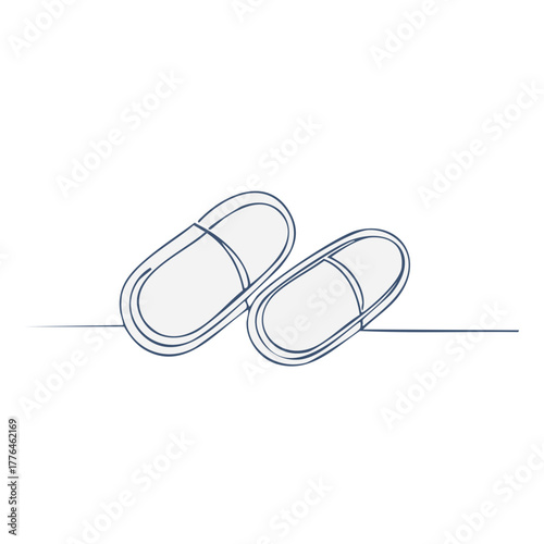 Minimalist Line Art Depicting Two Capsules on a White Background, Medical Drug Concept