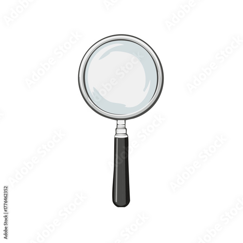 Magnifying glass with chrome frame and dark handle for detailed examination and discovery