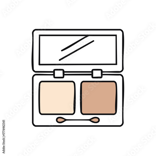 Eyeshadow palette with two colors and applicator mirror reflection