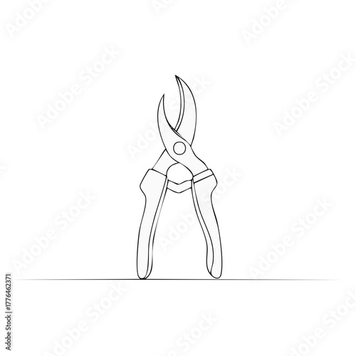 Minimalist one line drawing of garden pruning shears secateurs tool for horticulture