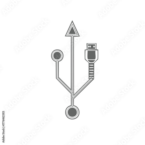 Universal Serial Bus connection symbol with data cable connector
