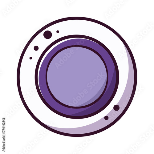 Cute purple dinner plate illustration, isolated dishware vector icon