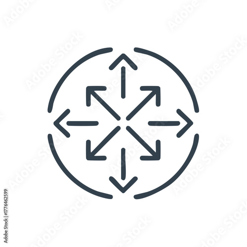 Directional Arrows Pointing Outwards in Circle Minimalist Symbol Graphic