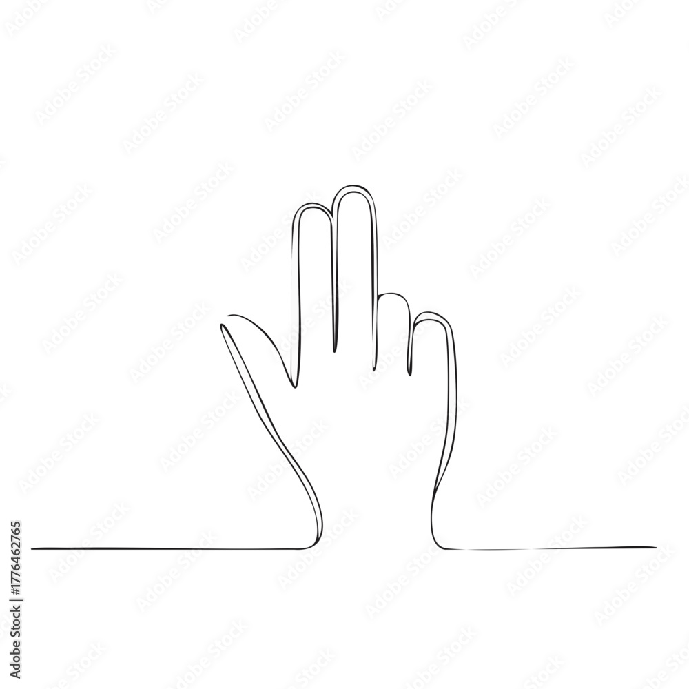 Obraz premium Continuous line drawing of a hand, fingers pointing up, gesture outline