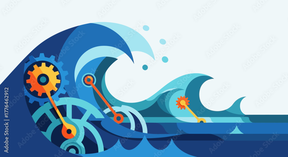 Obraz premium Mechanical wave illustration depicting the power of technology and the ocean.
