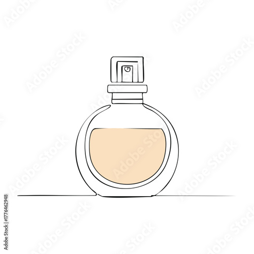 Elegant perfume bottle continuous line drawing, minimalism style fragrance container on plain white background