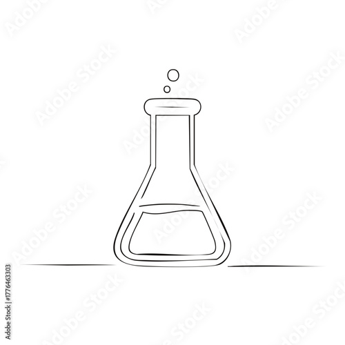 Simple line drawing of a laboratory flask with liquid and bubbles