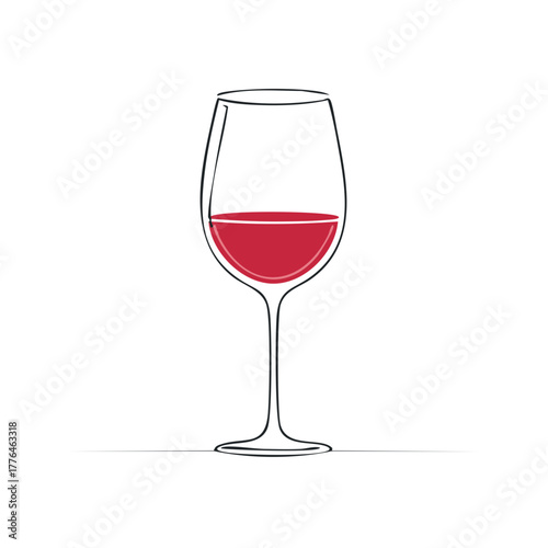 Red Wine Glass Outline Drawing Illustration. Concept for wine tasting or a celebratory toast.