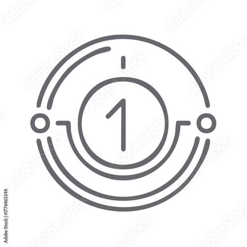 Number one icon in a circle with semicircle lines; first rank concept, illustration