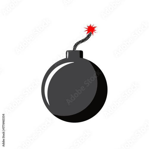 Round black bomb with a glowing red fuse ready to ignite danger explosion warning symbol