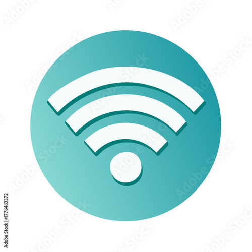 Illustration of wireless internet connection sign with multiple waves inside circular form on light blue background