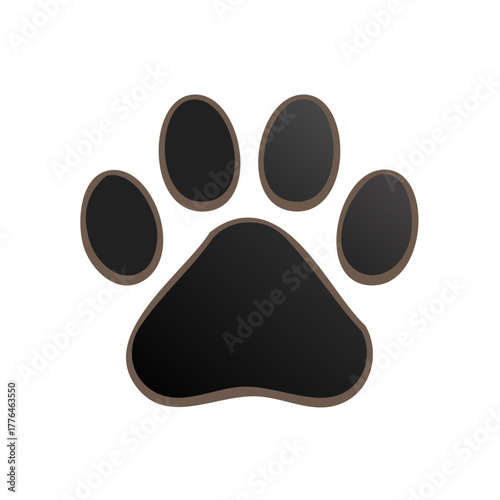 Simple black and brown animal paw print illustration. Dog or cat track symbol icon.
