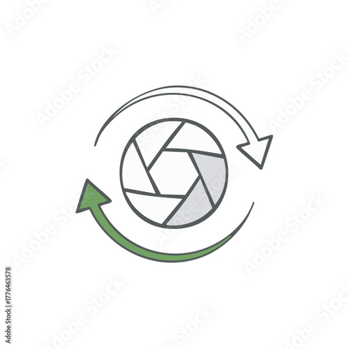 Rotating Camera Shutter with Arrows for Adjustment or Automation Concept Icon