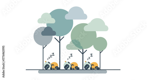 Sleeping Bees Under Trees - A Peaceful Pollinator Scene.