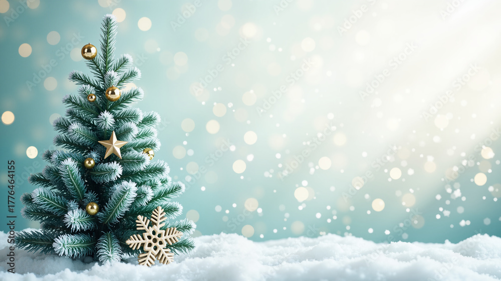 Obraz premium christmas greeting card with abstract fir tree and snowflake decoration 