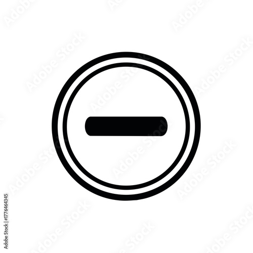 Black minus sign icon within double circle symbol for reduction removal or negative concept