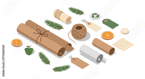 Ecofriendly gift wrapping set with natural elements and recyclable materials