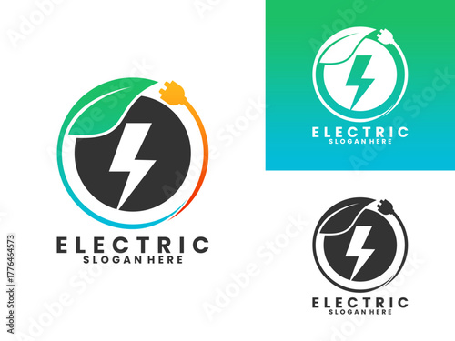 electricity with leaves and circles logo design vector template
