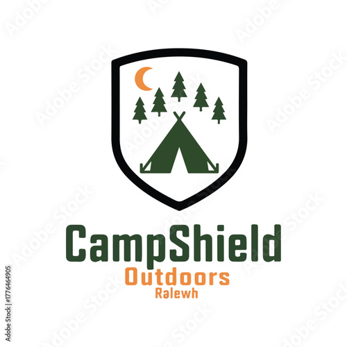 Camp Shield outdoors adventure camping nature protection shield logo

