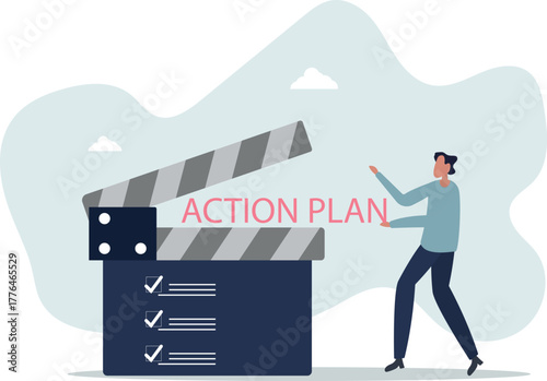 Action plan with checklist step by step of business implementation, procedure or strategy plan to finish project concept.life and employment of people.