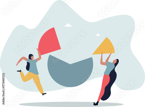 Market share percentage of industry sale, business competitor fight or battle to gain more sale concept.life and employment of people.