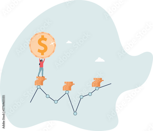 DCA, Dollar Cost Averaging investment strategy to put same amount of money every month to earn more wealth and profit concept.life and employment of people.