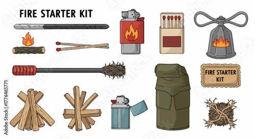 Fire starter kit with various tools and materials