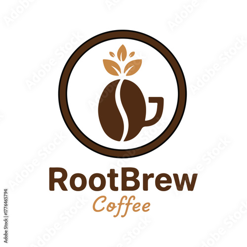 Rustic root brew coffee organic bean craft drink café logo design