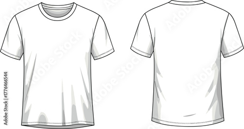 Blank white t-shirt, front and back view, apparel template, crew neck, fashion mockup, clothing design, plain tee, isolated garment