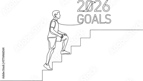 Vector art of man climbing stairs to 2026 goals
