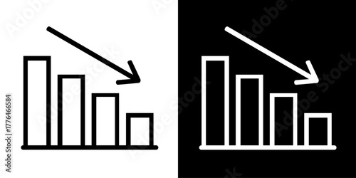 Downward Bar Graph Line Icon, Decline or Loss Vector