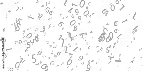 Falling colorful messy numbers. Math study concept with flying digits. Posh back to school mathematics banner on white background. Falling numbers vector illustration.