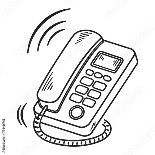 Ringing landline telephone with cord and visible keypad