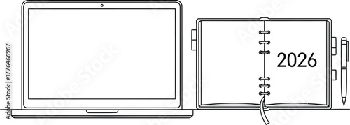 Vector art of laptop with notebook