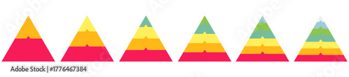 Hierarchy pyramid chart infographic collection. Color business templates set. Vector illustration isolated on white.