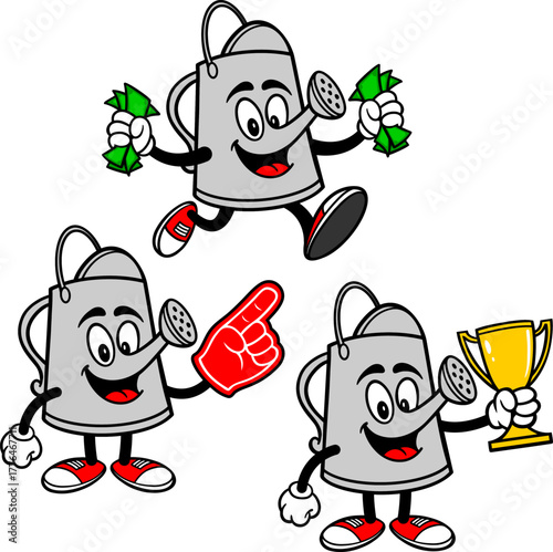 Watering Can Mascot Set 03, Hand Drawn illustrations of Watering Can Mascots in various poses.