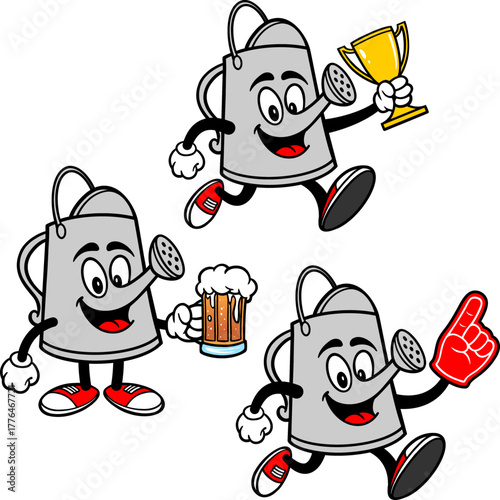 Watering Can Mascot Set 05, Hand Drawn illustrations of Watering Can Mascots in various poses.
