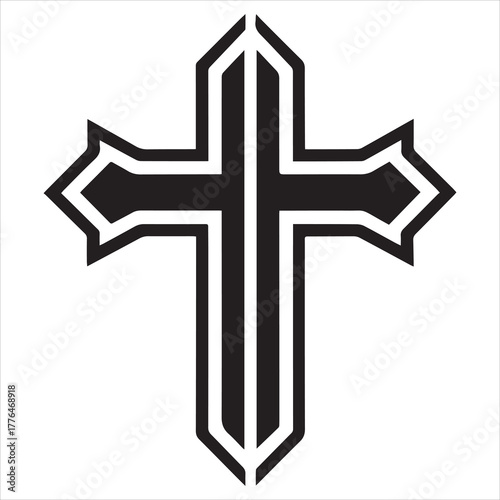 black line art  christian cross