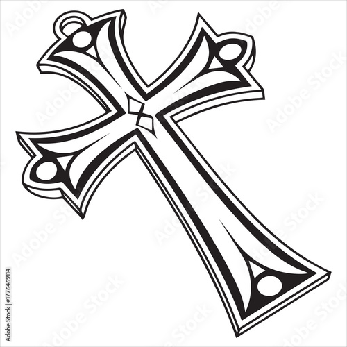 black line art  christian cross