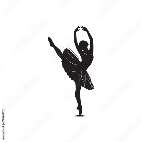 Silhouette of a ballerina performing a graceful dance pose, extending her leg.