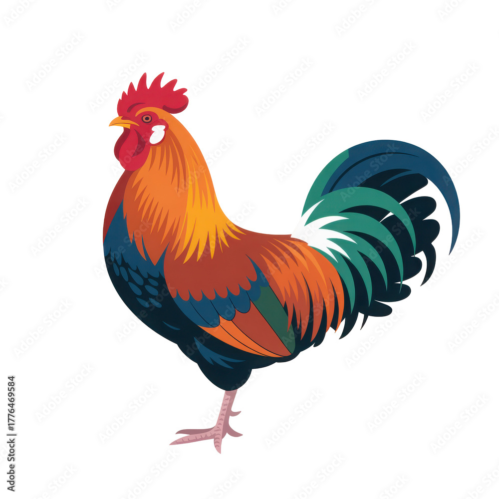 Fototapeta premium Colorful stylized rooster illustration isolated on transparent background