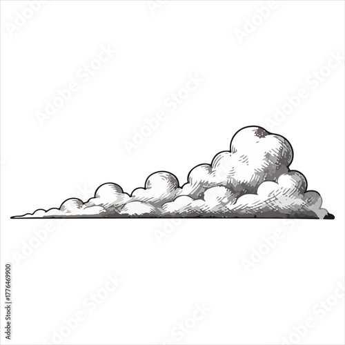 A hand-drawn illustration of a fluffy, elongated cloud formation against a white background.
