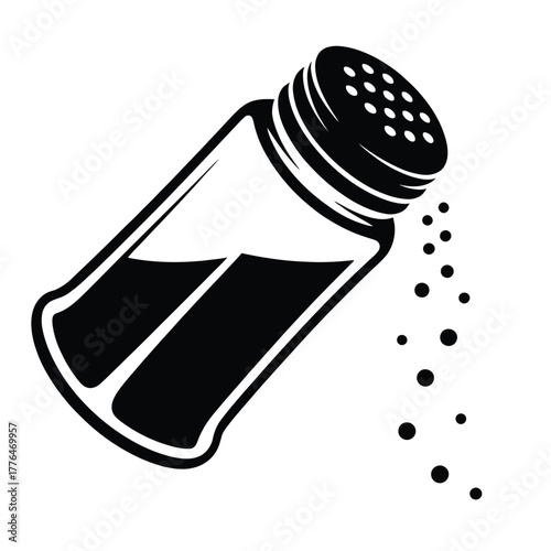 Black and white illustration of a salt shaker dispensing seasoning