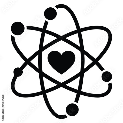 Heart symbol within abstract atomic structure illustration