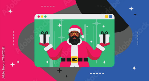 Black santa christmas gifts online holiday shopping website design editable vector