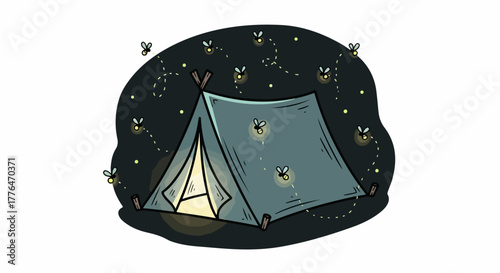 Camping tent at night with buzzing insects