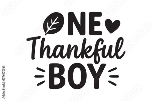 A thankful boy design with leaf heart and bold typography elements